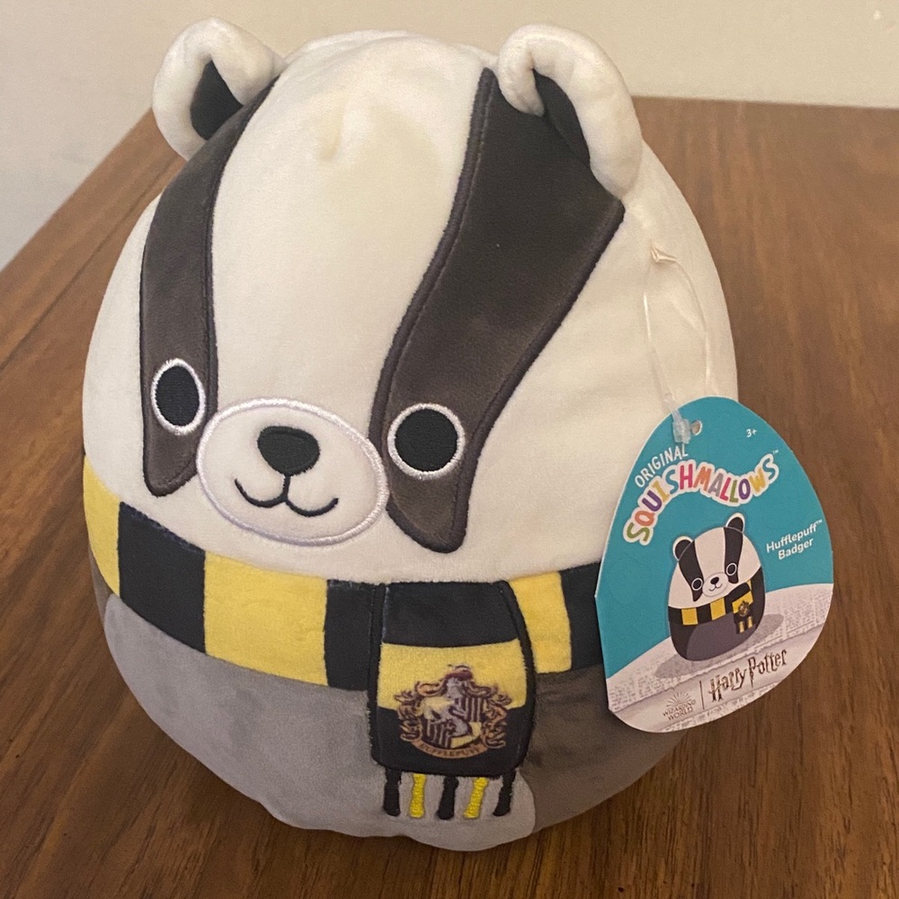Squishmallows Hufflepuff Badger Plush - Black, White, Yellow